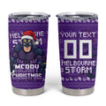 Personalized Melbourne Storm Christmas Tumbler Cup Australian Rugby Fans - Pixelated Ugly Xmas Pattern Mascot Santa