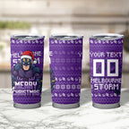 Personalized Melbourne Storm Christmas Tumbler Cup Australian Rugby Fans - Pixelated Ugly Xmas Pattern Mascot Santa