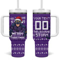 Personalized Melbourne Storm Christmas Tumbler With Handle Australian Rugby Fans - Pixelated Ugly Xmas Pattern Mascot Santa