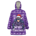 Personalized Melbourne Storm Christmas Wearable Blanket Hoodie Australian Rugby Fans - Pixelated Ugly Xmas Pattern Mascot Santa