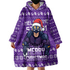Personalized Melbourne Storm Christmas Wearable Blanket Hoodie Australian Rugby Fans - Pixelated Ugly Xmas Pattern Mascot Santa