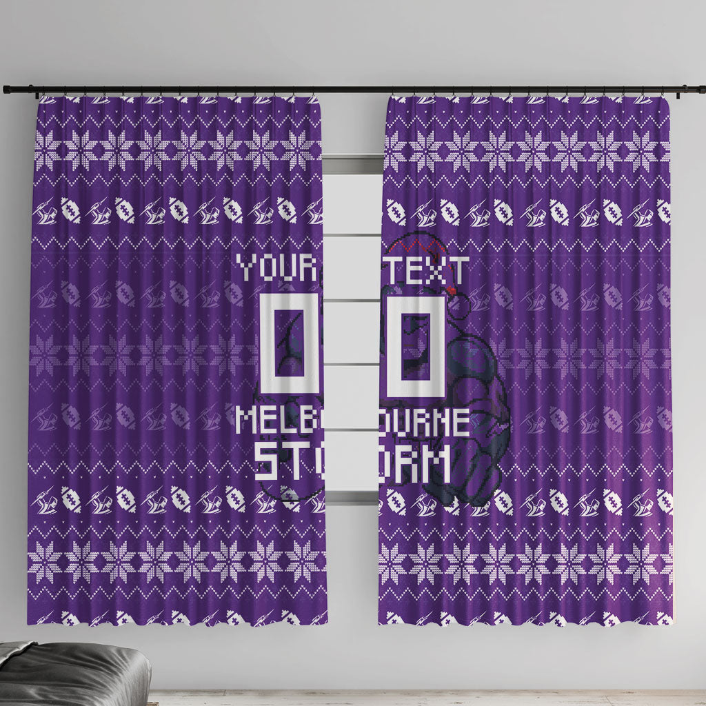 Personalized Melbourne Storm Christmas Window Curtain Australian Rugby Fans - Pixelated Ugly Xmas Pattern Mascot Santa