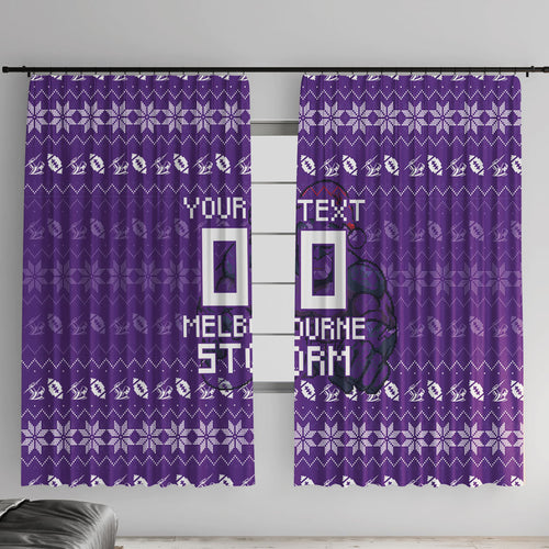 Personalized Melbourne Storm Christmas Window Curtain Australian Rugby Fans - Pixelated Ugly Xmas Pattern Mascot Santa