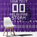 Personalized Melbourne Storm Christmas Window Curtain Australian Rugby Fans - Pixelated Ugly Xmas Pattern Mascot Santa