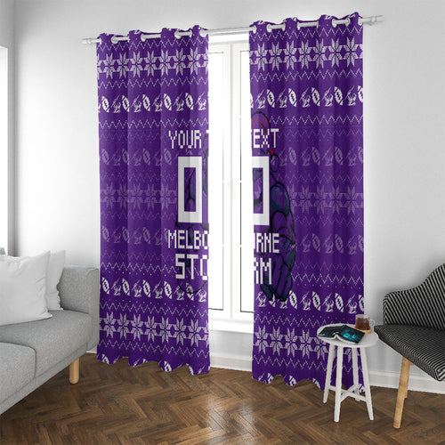 Personalized Melbourne Storm Christmas Window Curtain Australian Rugby Fans - Pixelated Ugly Xmas Pattern Mascot Santa