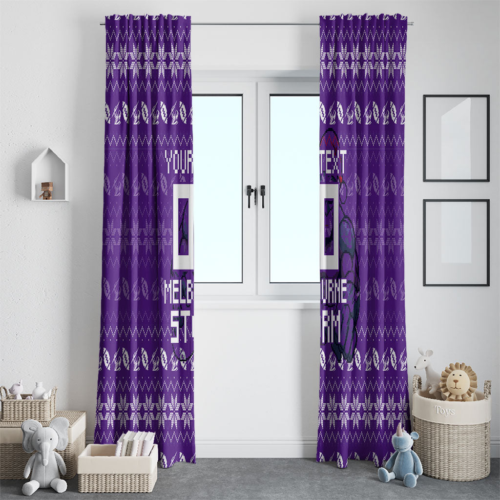 Personalized Melbourne Storm Christmas Window Curtain Australian Rugby Fans - Pixelated Ugly Xmas Pattern Mascot Santa