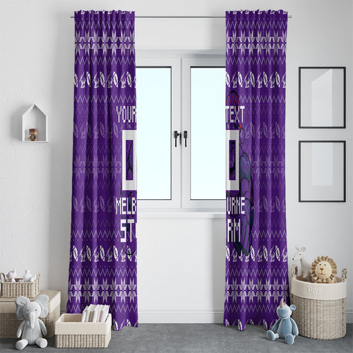 Personalized Melbourne Storm Christmas Window Curtain Australian Rugby Fans - Pixelated Ugly Xmas Pattern Mascot Santa