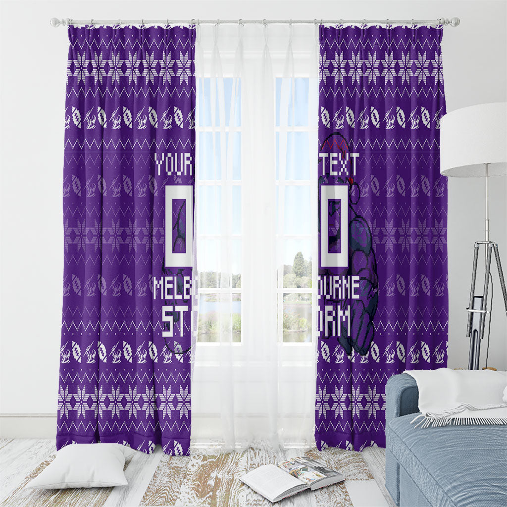 Personalized Melbourne Storm Christmas Window Curtain Australian Rugby Fans - Pixelated Ugly Xmas Pattern Mascot Santa