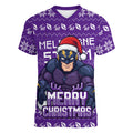 Personalized Melbourne Storm Christmas Women V-Neck T-Shirt Australian Rugby Fans - Pixelated Ugly Xmas Pattern Mascot Santa