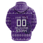 Personalized Melbourne Storm Christmas Zip Hoodie Australian Rugby Fans - Pixelated Ugly Xmas Pattern Mascot Santa