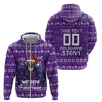 Personalized Melbourne Storm Christmas Zip Hoodie Australian Rugby Fans - Pixelated Ugly Xmas Pattern Mascot Santa