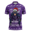 Personalized Melbourne Storm Christmas Zipper Polo Shirt Australian Rugby Fans - Pixelated Ugly Xmas Pattern Mascot Santa
