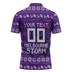 Personalized Melbourne Storm Christmas Zipper Polo Shirt Australian Rugby Fans - Pixelated Ugly Xmas Pattern Mascot Santa