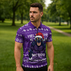 Personalized Melbourne Storm Christmas Zipper Polo Shirt Australian Rugby Fans - Pixelated Ugly Xmas Pattern Mascot Santa