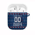 Personalized Newcastle Knights Christmas AirPods Case Australian Rugby Fans - Pixelated Ugly Xmas Pattern Mascot Santa