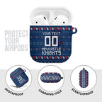 Personalized Newcastle Knights Christmas AirPods Case Australian Rugby Fans - Pixelated Ugly Xmas Pattern Mascot Santa