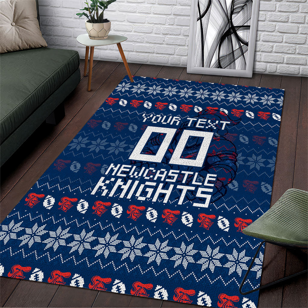 Personalized Newcastle Knights Christmas Area Rug Australian Rugby Fans - Pixelated Ugly Xmas Pattern Mascot Santa