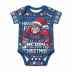 Personalized Newcastle Knights Christmas Baby Onesie Australian Rugby Fans - Pixelated Ugly Xmas Pattern Mascot Santa