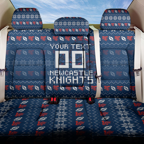 Personalized Newcastle Knights Christmas Back Car Seat Cover Australian Rugby Fans - Pixelated Ugly Xmas Pattern Mascot Santa