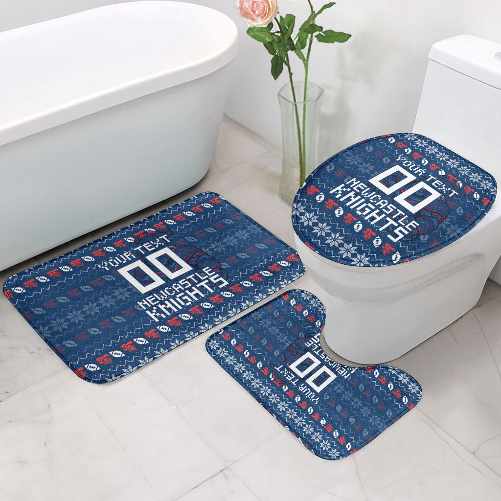Personalized Newcastle Knights Christmas Bathroom Set Australian Rugby Fans - Pixelated Ugly Xmas Pattern Mascot Santa