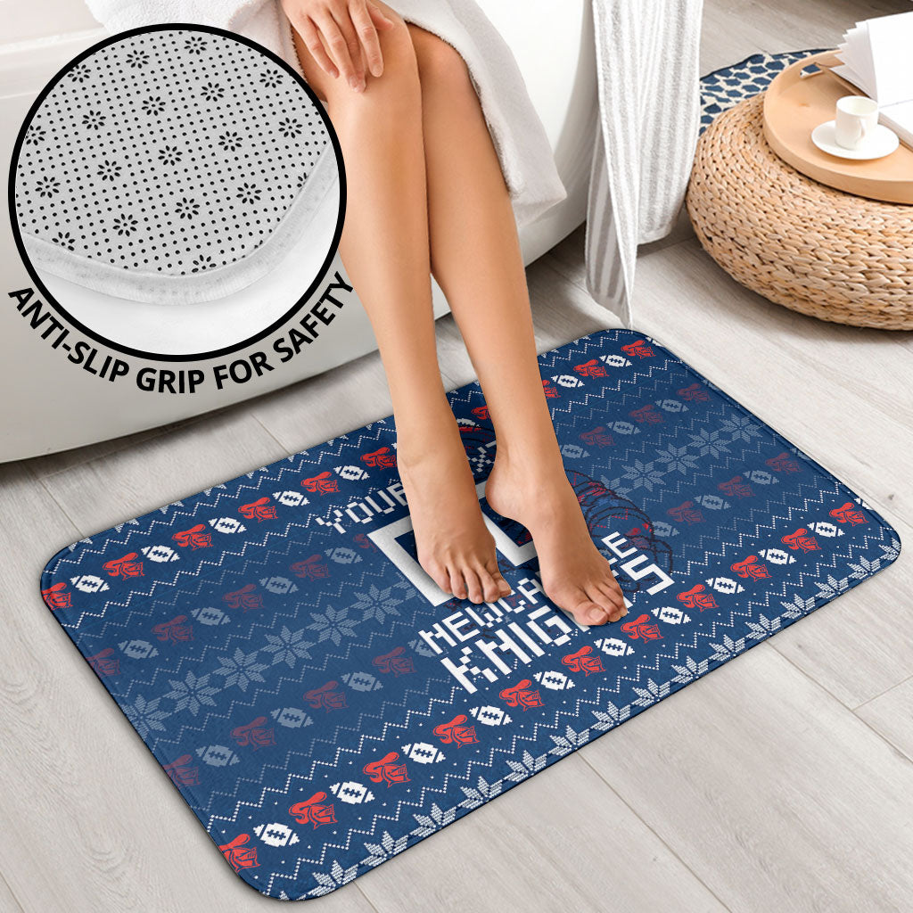 Personalized Newcastle Knights Christmas Bathroom Set Australian Rugby Fans - Pixelated Ugly Xmas Pattern Mascot Santa