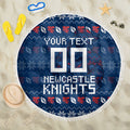 Personalized Newcastle Knights Christmas Beach Blanket Australian Rugby Fans - Pixelated Ugly Xmas Pattern Mascot Santa