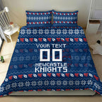 Personalized Newcastle Knights Christmas Bedding Set Australian Rugby Fans - Pixelated Ugly Xmas Pattern Mascot Santa