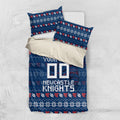 Personalized Newcastle Knights Christmas Bedding Set Australian Rugby Fans - Pixelated Ugly Xmas Pattern Mascot Santa