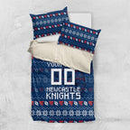 Personalized Newcastle Knights Christmas Bedding Set Australian Rugby Fans - Pixelated Ugly Xmas Pattern Mascot Santa