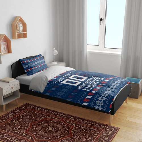 Personalized Newcastle Knights Christmas Bedding Set Australian Rugby Fans - Pixelated Ugly Xmas Pattern Mascot Santa