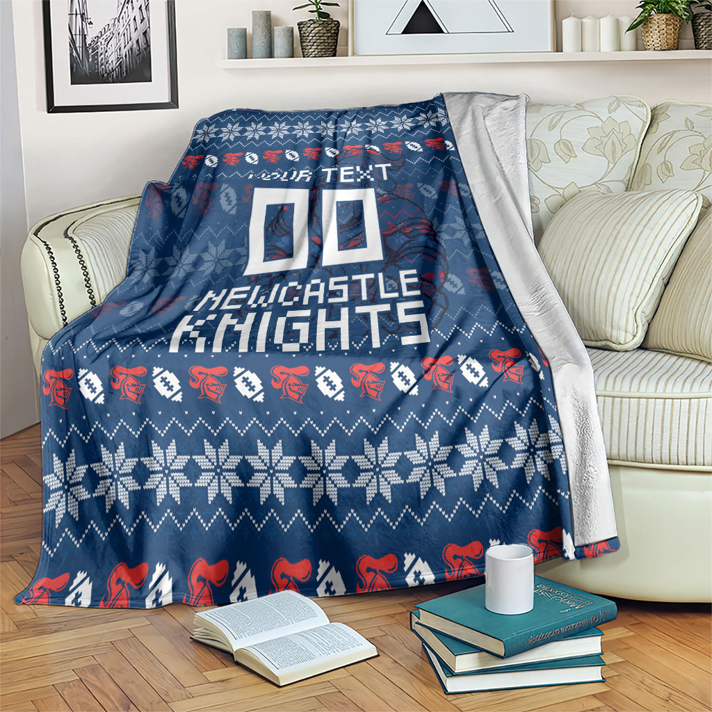 Personalized Newcastle Knights Christmas Blanket Australian Rugby Fans - Pixelated Ugly Xmas Pattern Mascot Santa