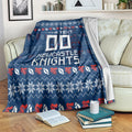 Personalized Newcastle Knights Christmas Blanket Australian Rugby Fans - Pixelated Ugly Xmas Pattern Mascot Santa