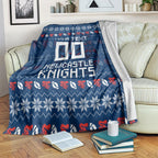 Personalized Newcastle Knights Christmas Blanket Australian Rugby Fans - Pixelated Ugly Xmas Pattern Mascot Santa