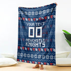 Personalized Newcastle Knights Christmas Blanket Australian Rugby Fans - Pixelated Ugly Xmas Pattern Mascot Santa