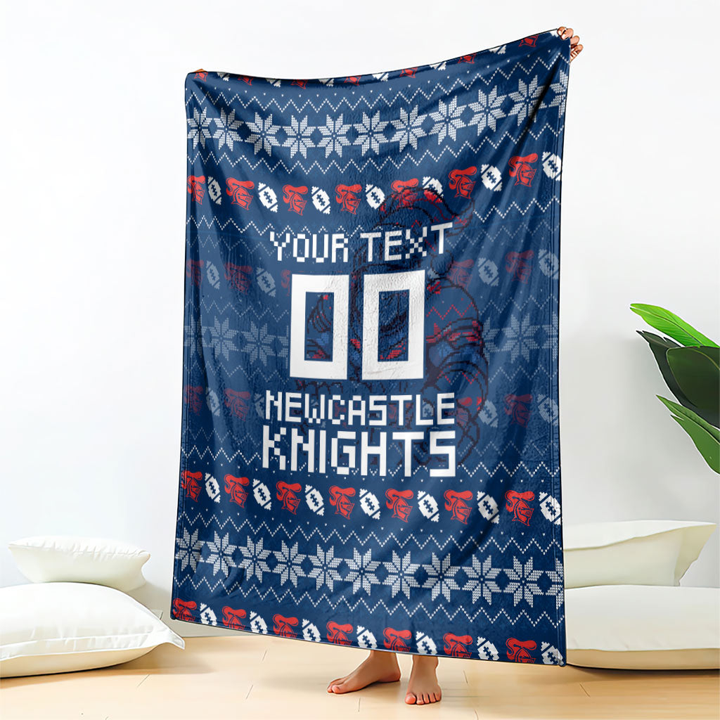 Personalized Newcastle Knights Christmas Blanket Australian Rugby Fans - Pixelated Ugly Xmas Pattern Mascot Santa