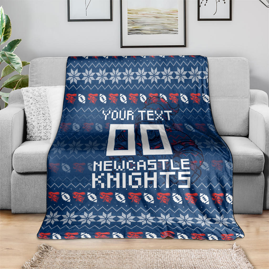 Personalized Newcastle Knights Christmas Blanket Australian Rugby Fans - Pixelated Ugly Xmas Pattern Mascot Santa