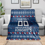 Personalized Newcastle Knights Christmas Blanket Australian Rugby Fans - Pixelated Ugly Xmas Pattern Mascot Santa