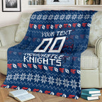 Personalized Newcastle Knights Christmas Blanket Australian Rugby Fans - Pixelated Ugly Xmas Pattern Mascot Santa