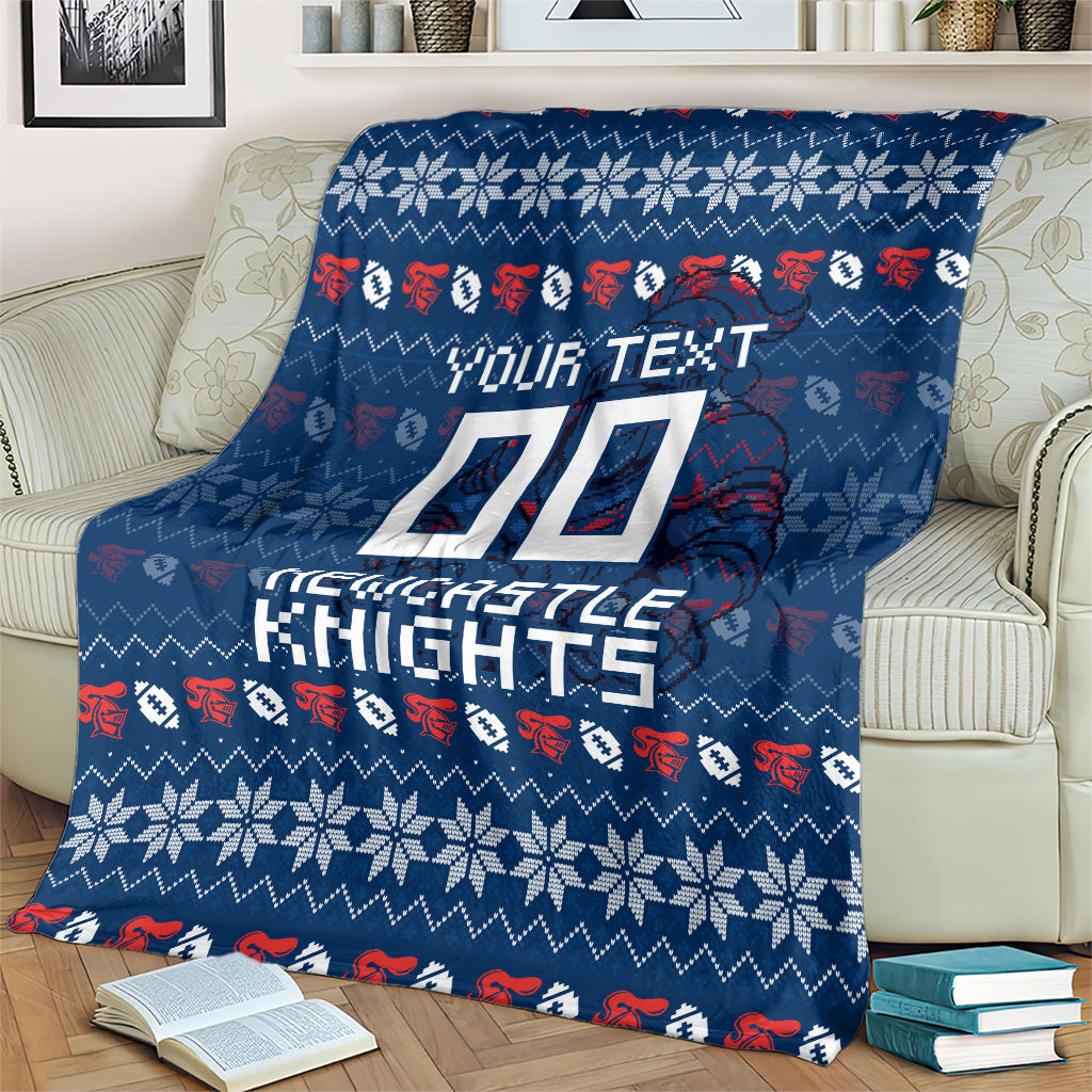 Personalized Newcastle Knights Christmas Blanket Australian Rugby Fans - Pixelated Ugly Xmas Pattern Mascot Santa