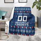 Personalized Newcastle Knights Christmas Blanket Australian Rugby Fans - Pixelated Ugly Xmas Pattern Mascot Santa