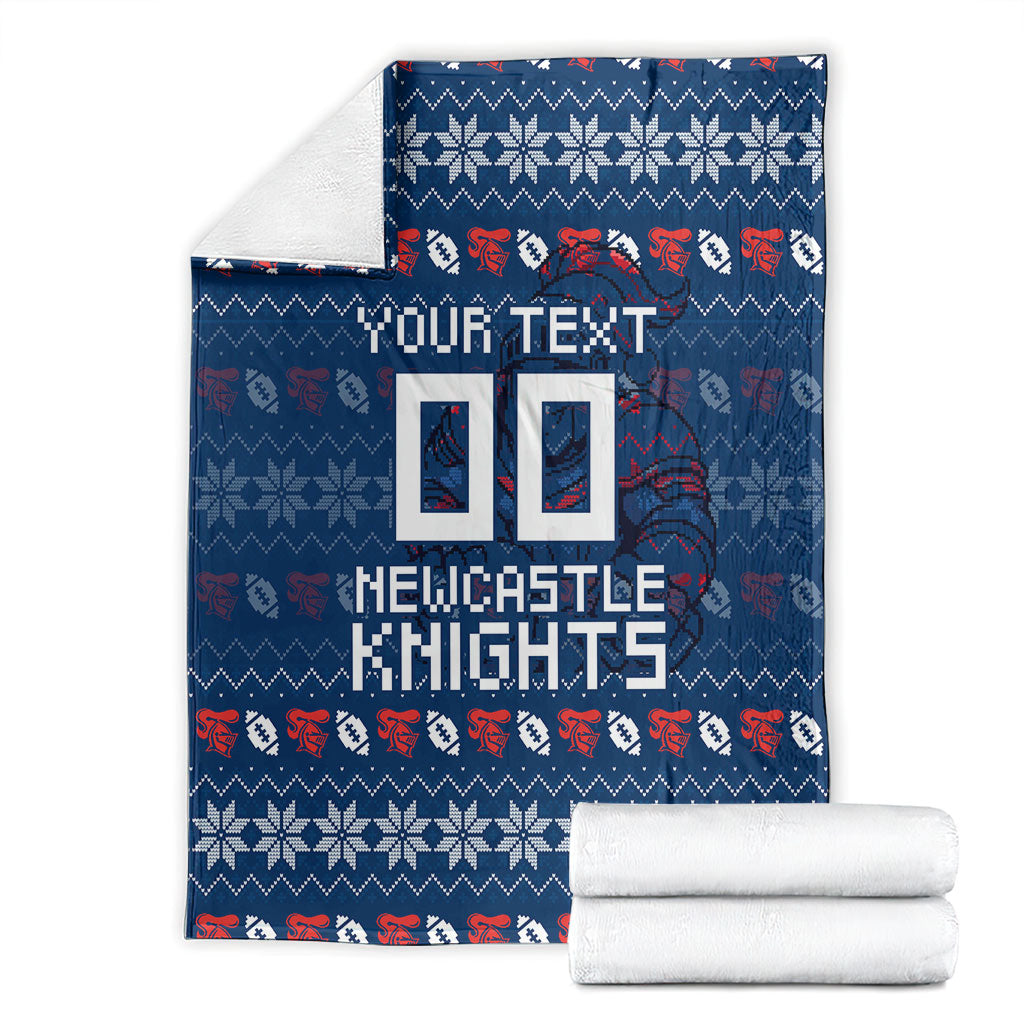 Personalized Newcastle Knights Christmas Blanket Australian Rugby Fans - Pixelated Ugly Xmas Pattern Mascot Santa
