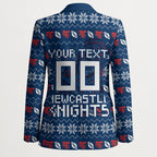 Personalized Newcastle Knights Christmas Blazer Australian Rugby Fans - Pixelated Ugly Xmas Pattern Mascot Santa