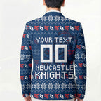 Personalized Newcastle Knights Christmas Blazer Australian Rugby Fans - Pixelated Ugly Xmas Pattern Mascot Santa