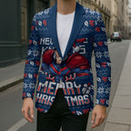 Personalized Newcastle Knights Christmas Blazer Australian Rugby Fans - Pixelated Ugly Xmas Pattern Mascot Santa