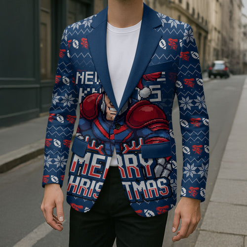 Personalized Newcastle Knights Christmas Blazer Australian Rugby Fans - Pixelated Ugly Xmas Pattern Mascot Santa