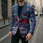 Personalized Newcastle Knights Christmas Blazer Australian Rugby Fans - Pixelated Ugly Xmas Pattern Mascot Santa