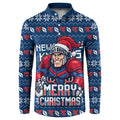 Personalized Newcastle Knights Christmas Button Sweatshirt Australian Rugby Fans - Pixelated Ugly Xmas Pattern Mascot Santa