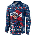 Personalized Newcastle Knights Christmas Button Sweatshirt Australian Rugby Fans - Pixelated Ugly Xmas Pattern Mascot Santa
