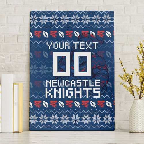 Personalized Newcastle Knights Christmas Canvas Wall Art Australian Rugby Fans - Pixelated Ugly Xmas Pattern Mascot Santa