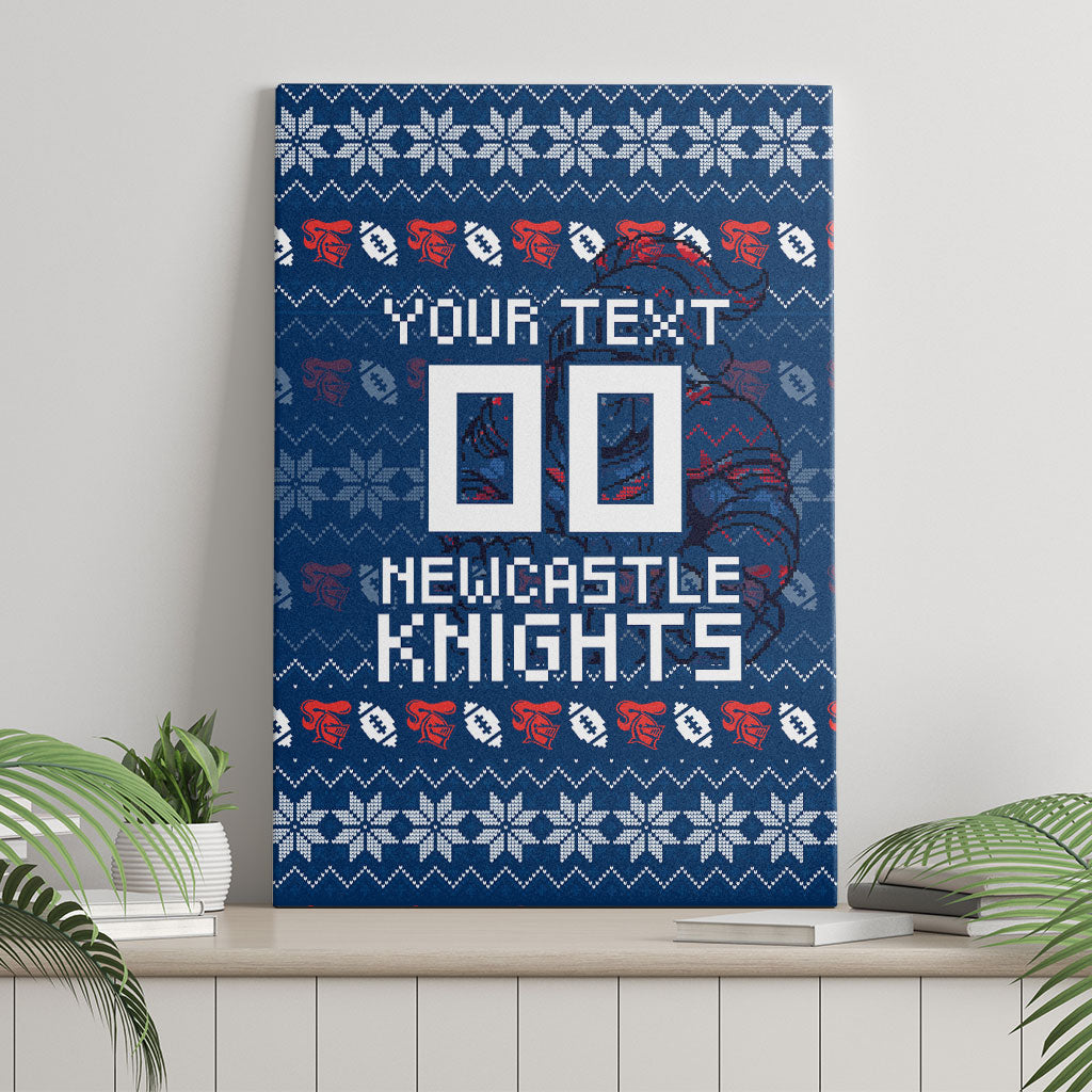 Personalized Newcastle Knights Christmas Canvas Wall Art Australian Rugby Fans - Pixelated Ugly Xmas Pattern Mascot Santa
